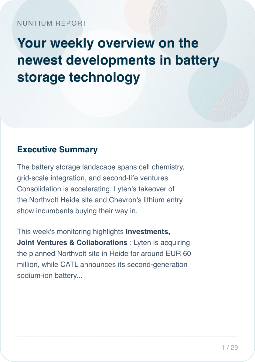 Nuntium report cover: weekly battery storage overview